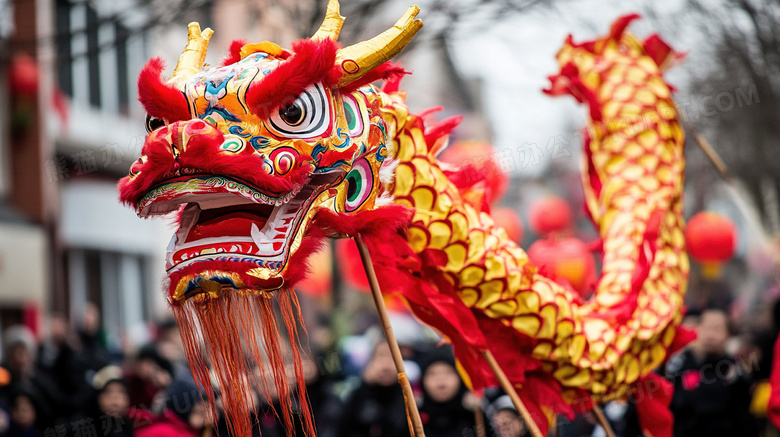 新年过年大街上舞龙图片