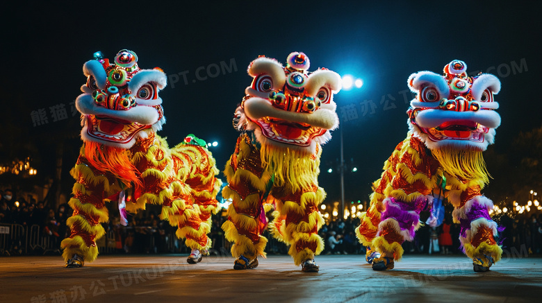 春节新年街上舞狮图片