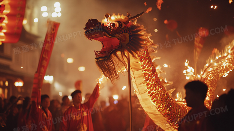 春节新年大街舞龙图片