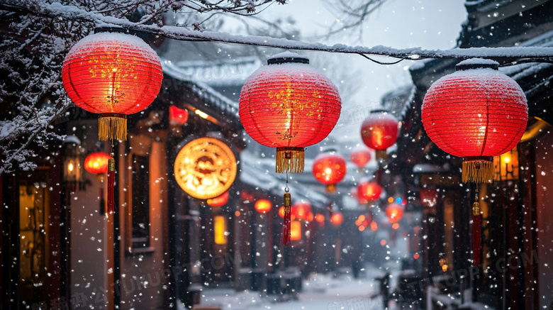 春节新年挂着的红灯笼图片