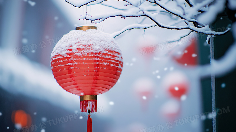 春节新年挂着的红灯笼图片