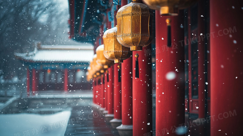 中国风建筑冬天雪景风景图片