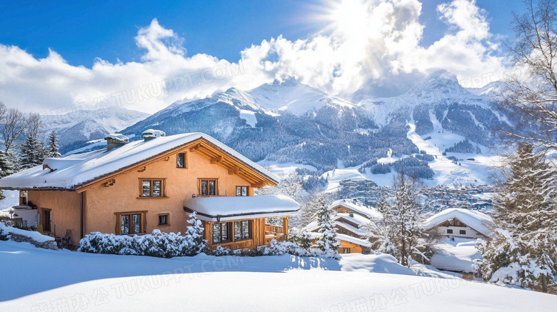 冬天房子雪景风景图片