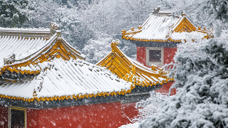 中国风屋檐冬天雪景风景图片