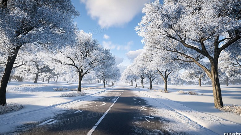 道路冬天雪景风景图片