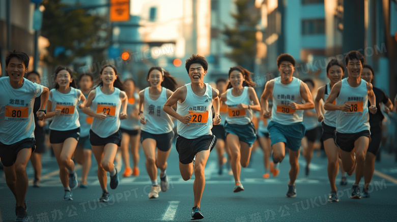 城市街道马拉松长跑运动图片