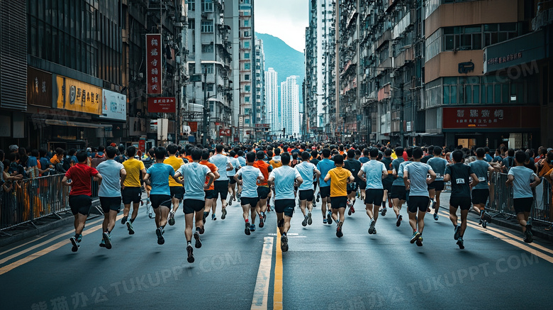 城市街道马拉松长跑运动图片