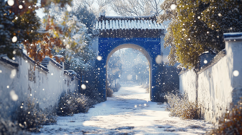 寒冬冬天户外室外雪景下雪天图片