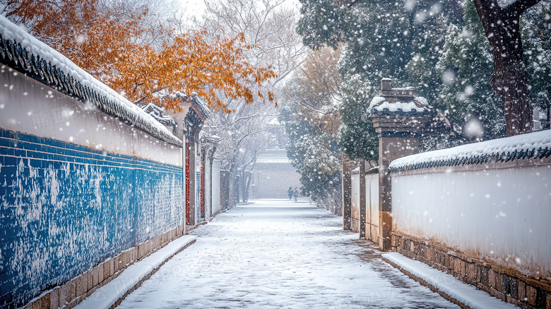 寒冬冬天户外室外雪景下雪天图片