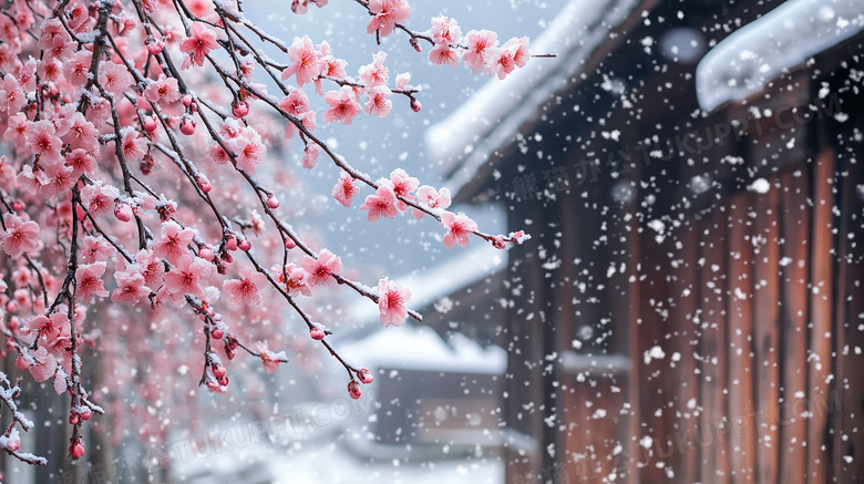 冬天冬季被雪覆盖的花朵下雪天雪景图片