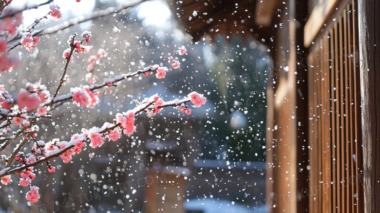 冬天冬季被雪覆盖的花朵下雪天雪景图片