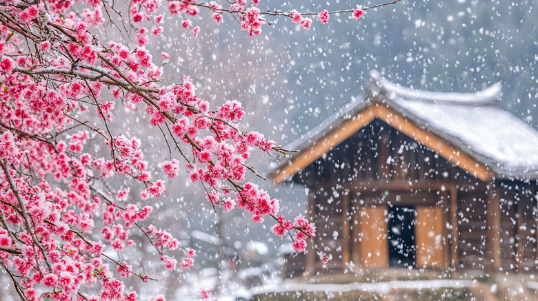 冬天冬季被雪覆盖的花朵下雪天雪景图片