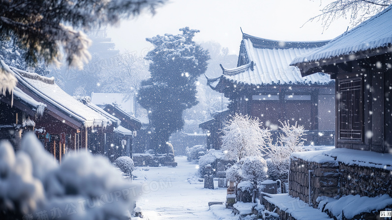 冬天古建筑雪景风景图片