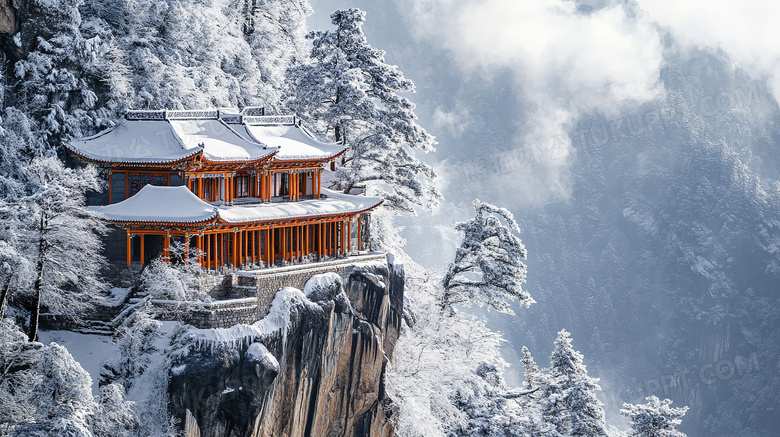 冬天古建筑雪景风景图片