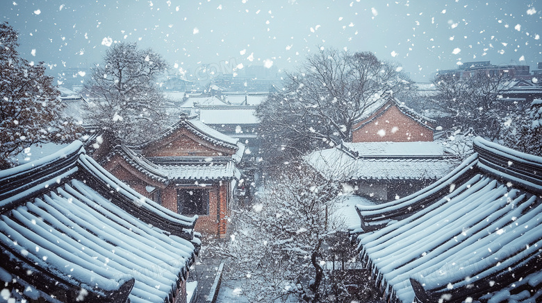 冬天古建筑雪景风景图片