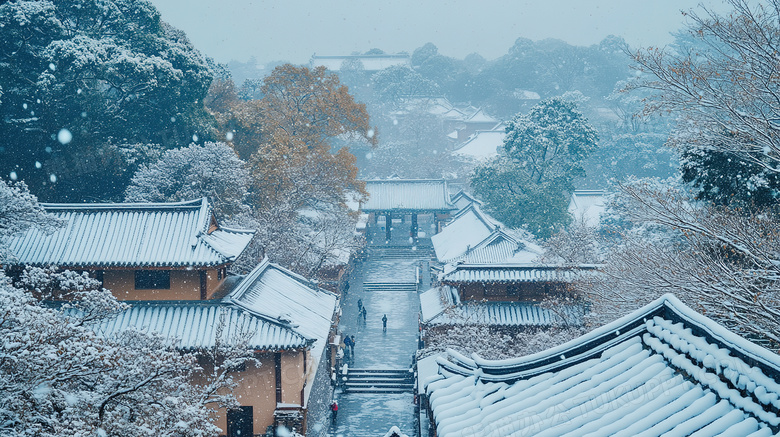 冬天古建筑雪景风景图片