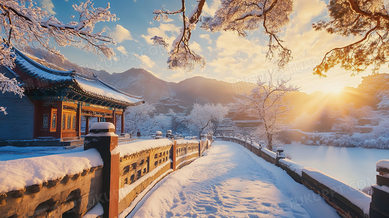 冬天古建筑雪景风景图片