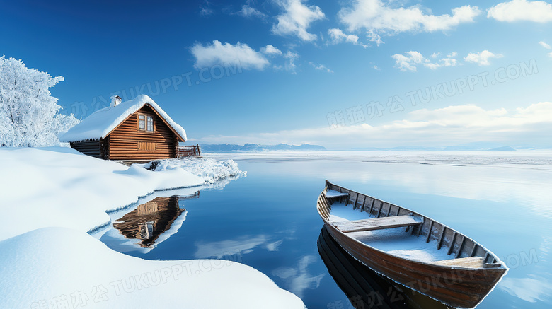 冬天海边雪景自然风景图片