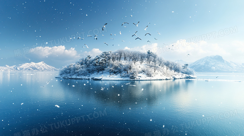 冬天海边雪景自然风景图片