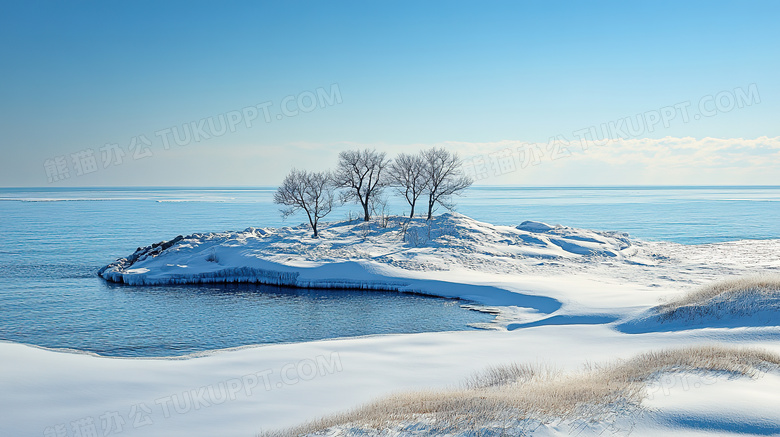 冬天海边雪景自然风景图片