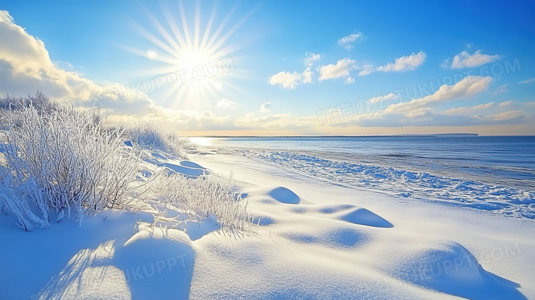 冬天海边雪景自然风景图片