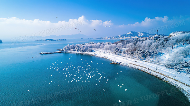 冬天海边雪景自然风景图片