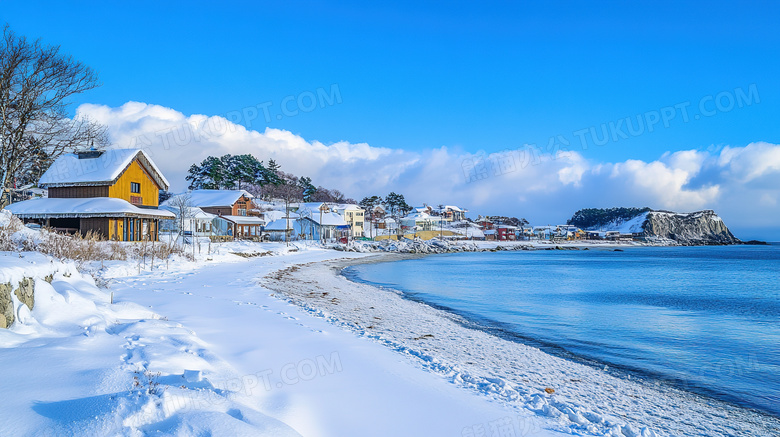 冬天海边雪景自然风景图片