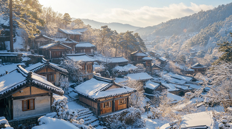 冬天村庄民房雪景图片