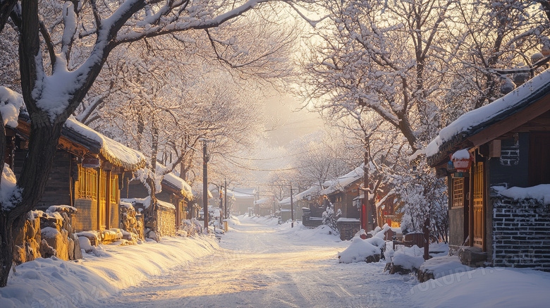 冬天村庄民房雪景图片