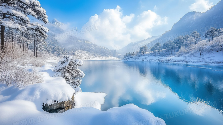 冬天湖泊自然雪景图片