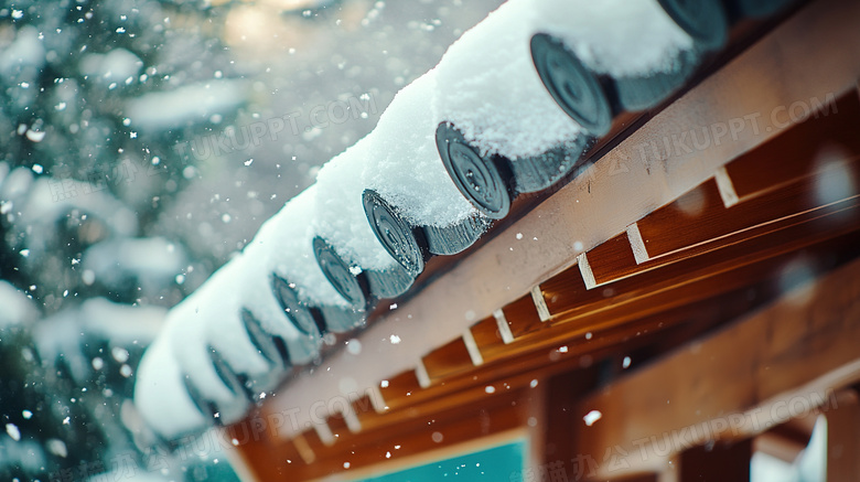 冬天古建筑屋檐雪景图片