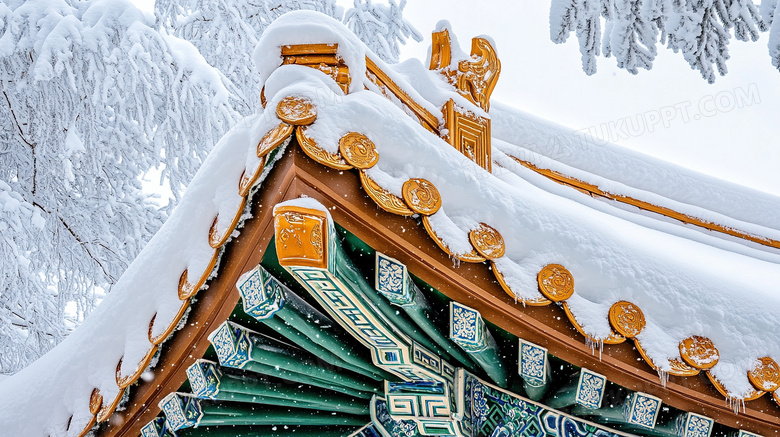 冬天古建筑屋檐雪景图片