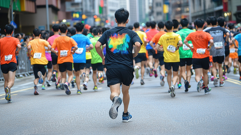 城市街道马拉松长跑体育运动人群图片