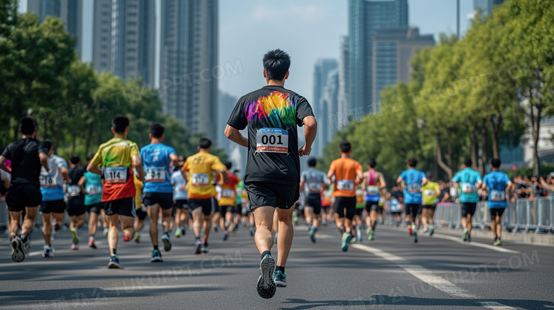 城市街道马拉松长跑体育运动人群图片