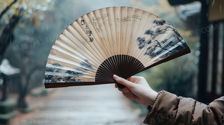 手拿中国传统古典折扇图片