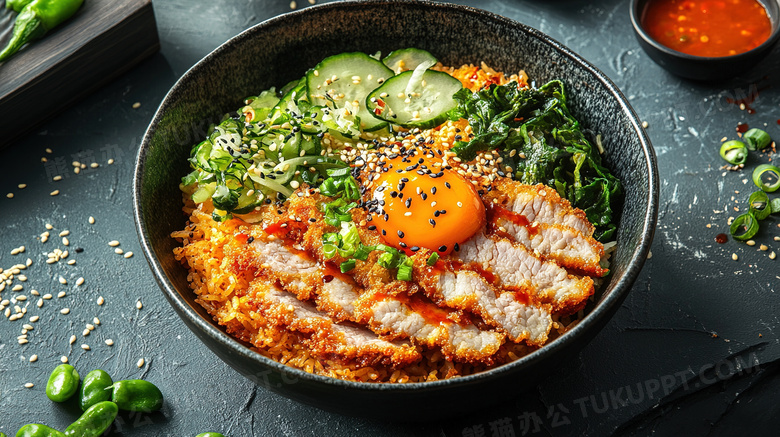 韩国料理美食炸猪排饭图片