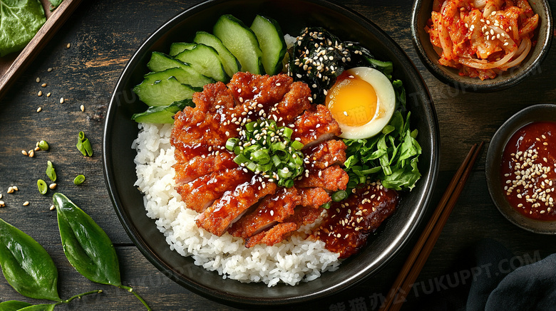 韩国料理美食炸猪排饭图片