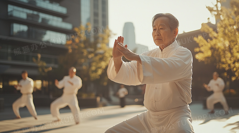 亚洲老人打太极拳锻炼图片