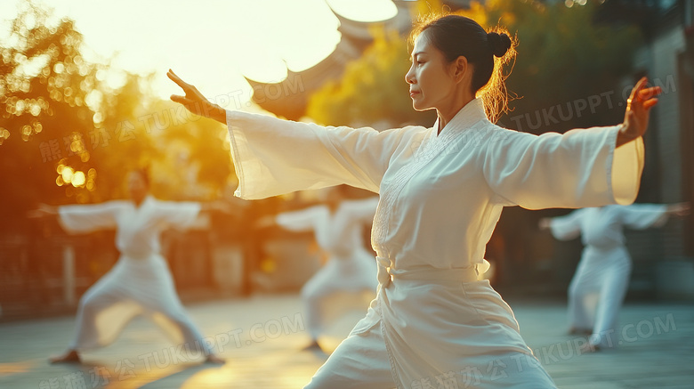 亚洲女子打太极拳锻炼图片