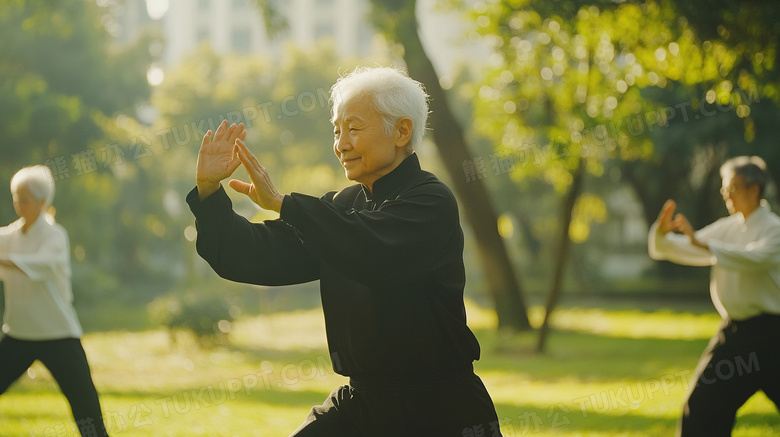 亚洲老人打太极拳锻炼图片