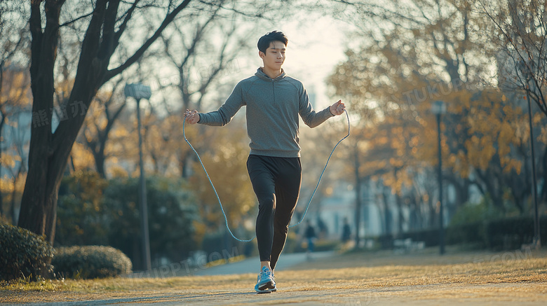 男子跳绳运动锻炼图片