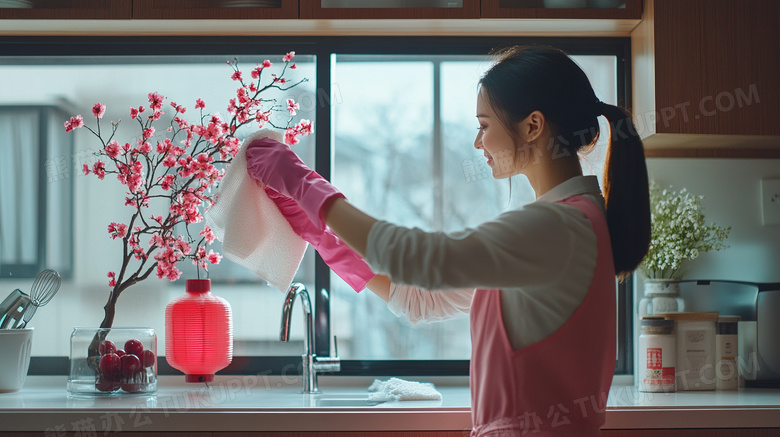 新年扫尘女子清洁卫生图片