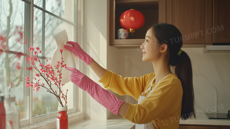 新年扫尘女子清洁卫生图片