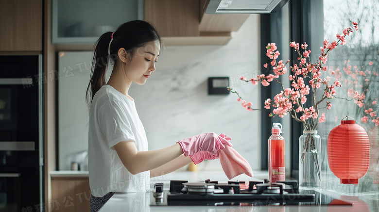 新年扫尘女子清洁卫生图片