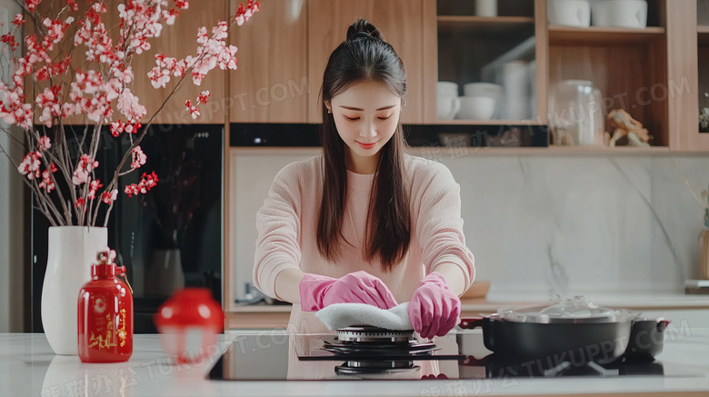 新年扫尘女子清洁卫生图片