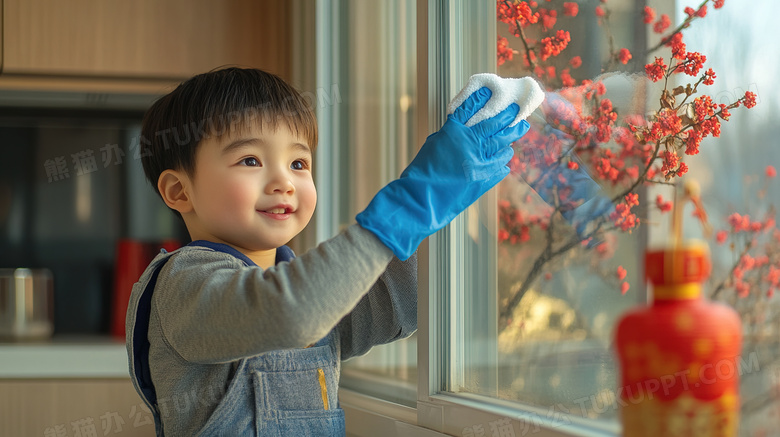 新年扫尘孩子在清洁卫生图片