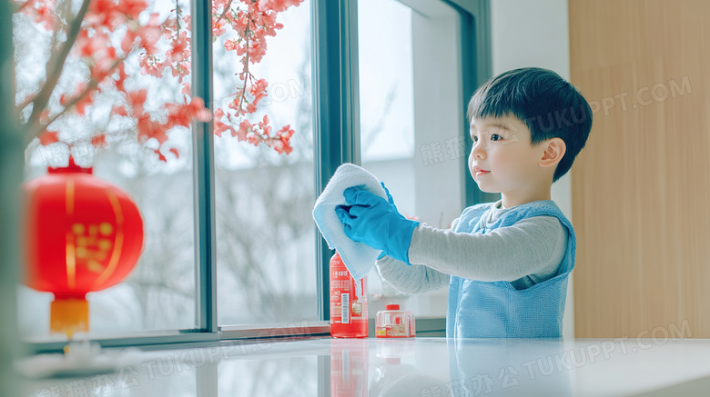 新年扫尘孩子在清洁卫生图片