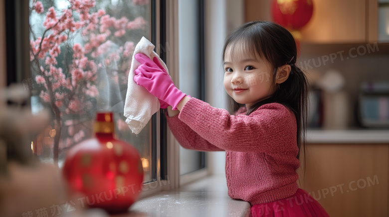 新年扫尘孩子在清洁卫生图片