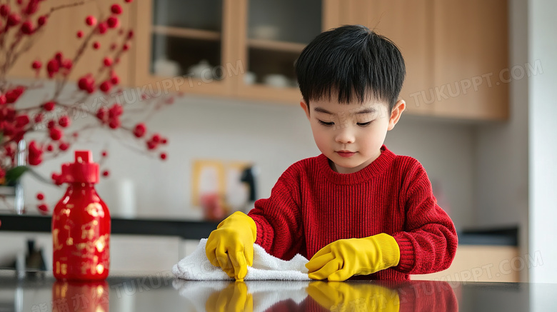 新年扫尘孩子在清洁卫生图片