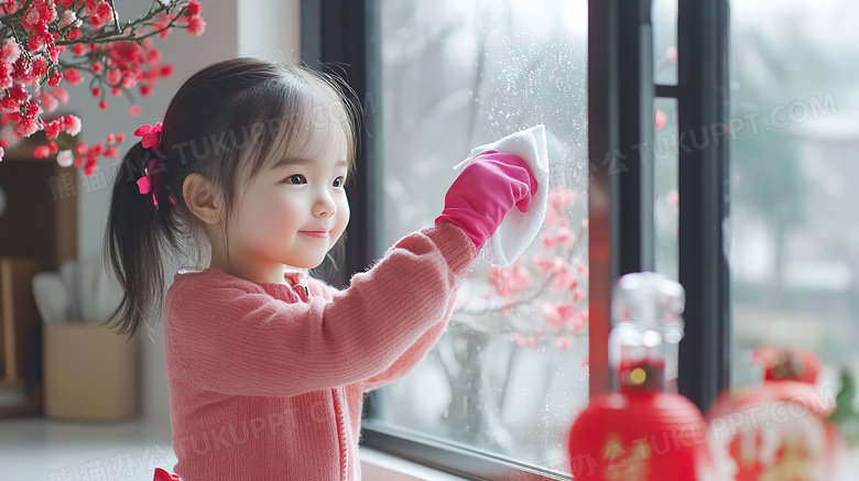 新年扫尘孩子在清洁卫生图片